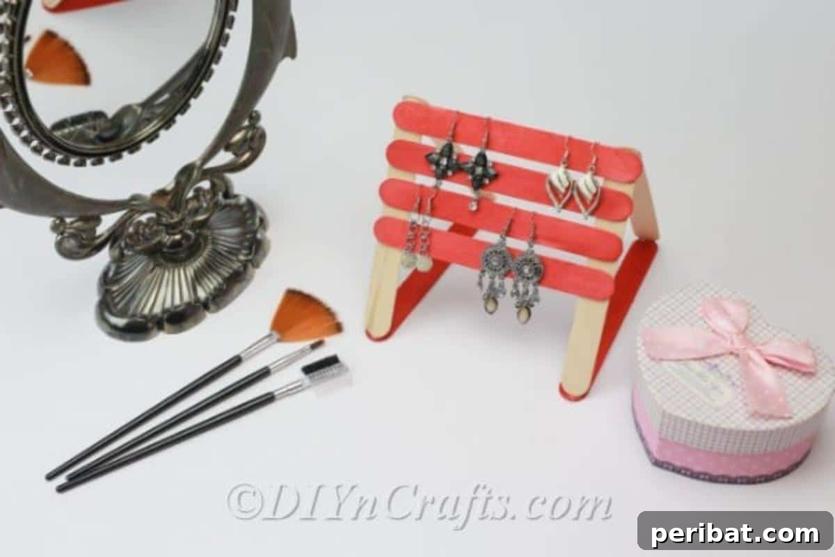 Stick-tacular Creations: 3 Crafts for Every Generation 11 Close-up of a finished Craft Stick Earring Organizer