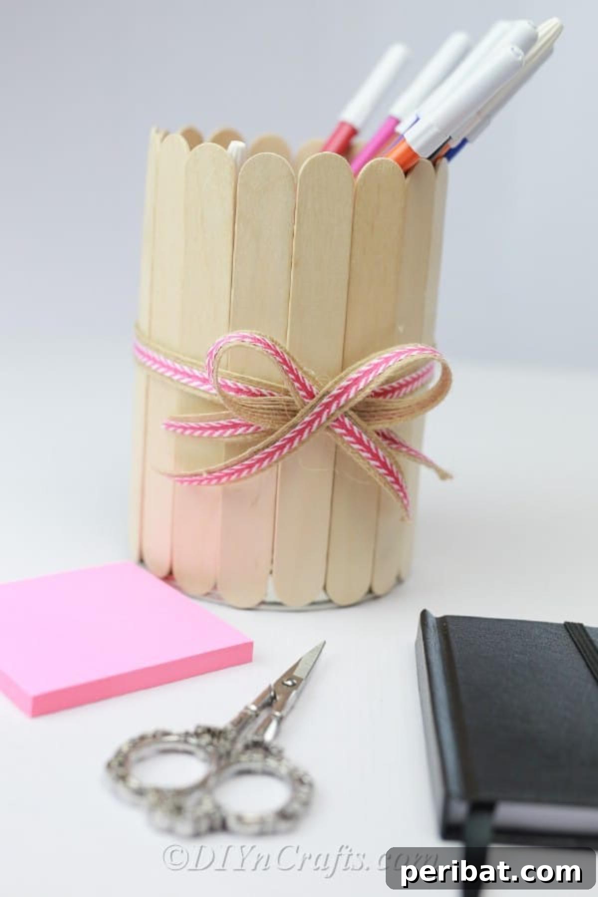 Stick-tacular Creations: 3 Crafts for Every Generation 22 Finished popsicle stick covered pencil can, ready for use
