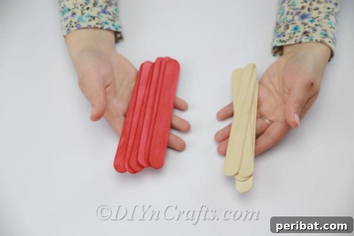 Stick-tacular Creations: 3 Crafts for Every Generation 6 Plain and colored popsicle sticks laid out for earring holder craft