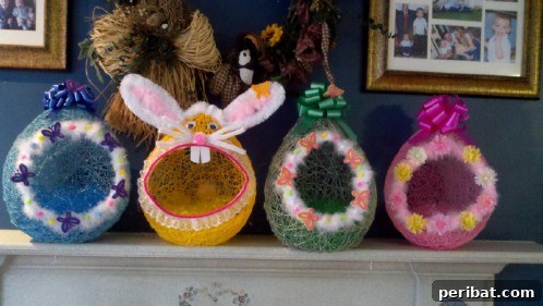 Balloon Easter Baskets made with crochet thread over a balloon