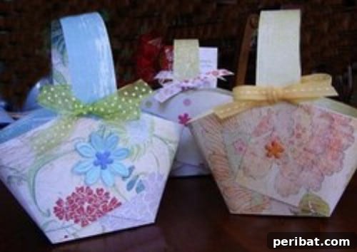 Simple Paper Easter Baskets decorated with ribbons