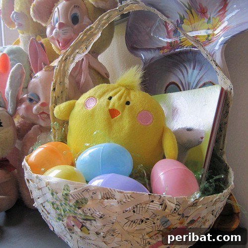 Musical Easter Baskets crafted from sheet music using paper mache