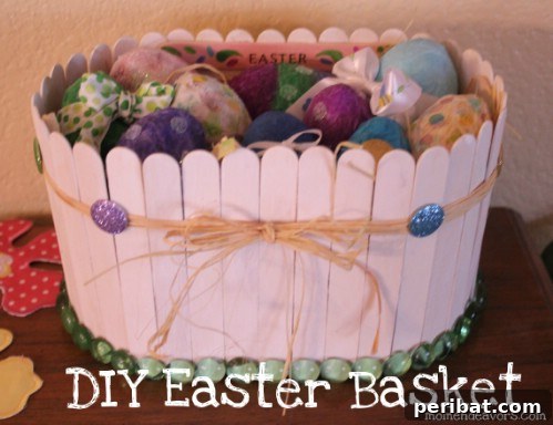 Popsicle Stick Easter Baskets decorated with painted sticks