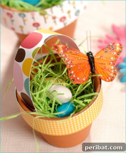 Terra Cotta Easter Baskets decorated with a handle