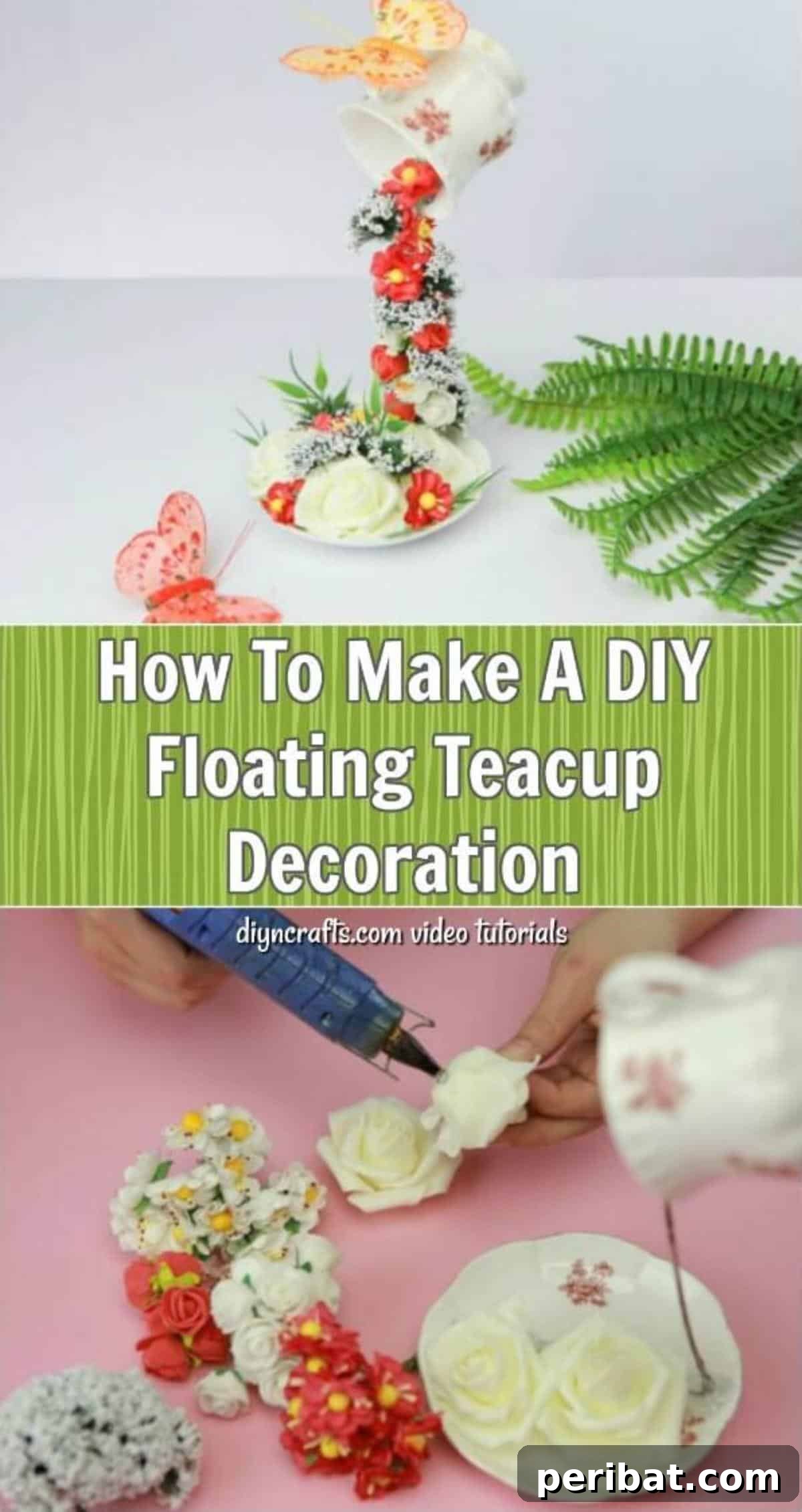 Craft a Magical Floating Teacup Ornament 16 Pinterest pin graphic for How To Make A DIY Floating Teacup Decoration - This video tutorial shows you how to make this adorable floating teacup. Add some enchantment to your home or garden with this easy craft.