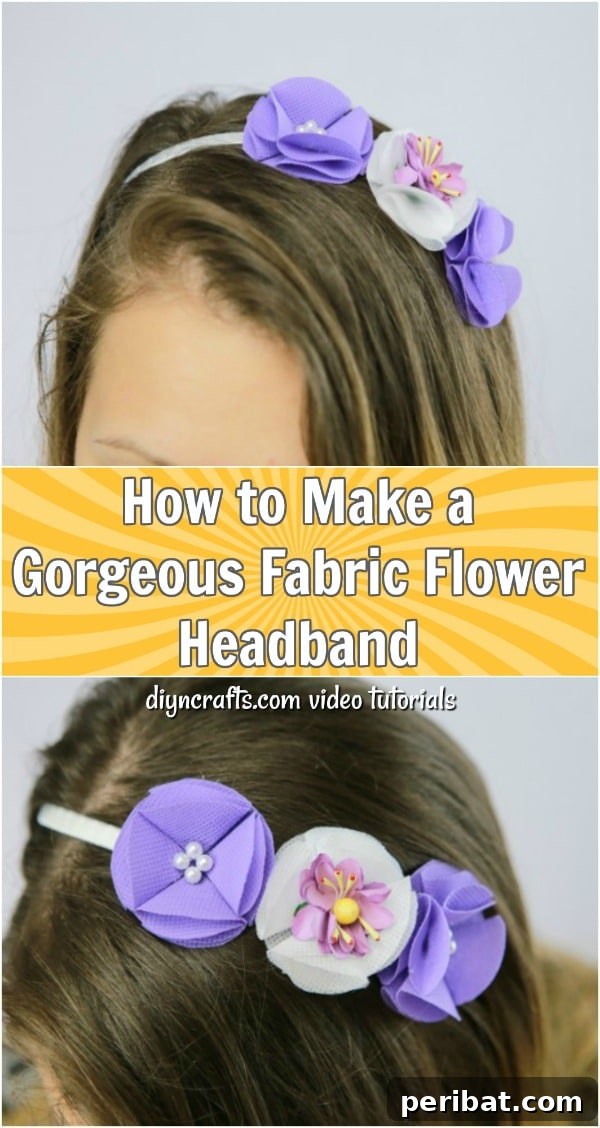 A beautifully crafted fabric flower headband, perfect for pinning to gather inspiration for your next DIY fashion project.