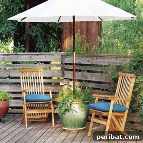 Ingenious Space-Saving Tips for Tiny Gardens 21 Patio Umbrella Base Planter - Outdoor Living Space
