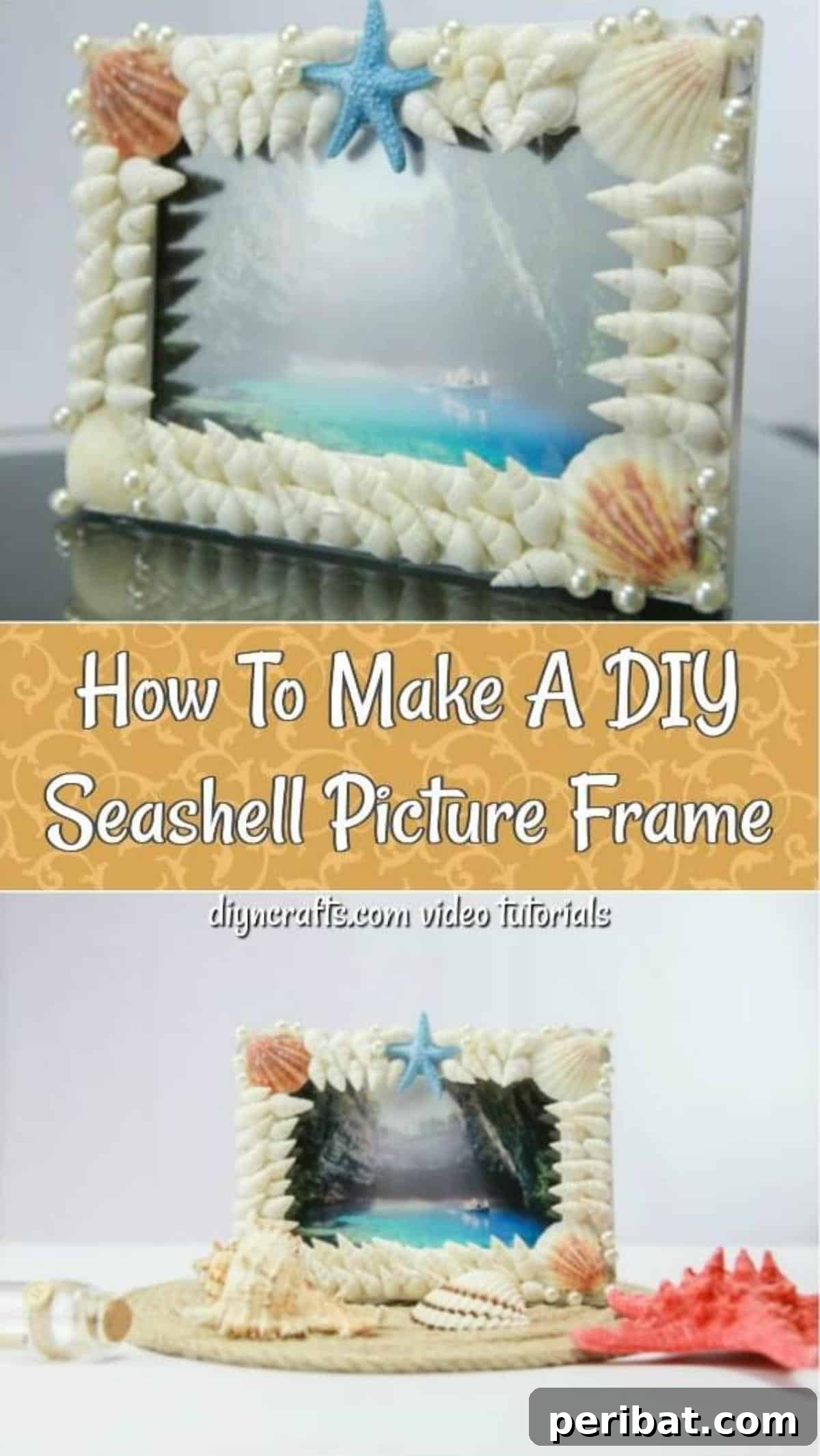 How To Make A DIY Seashell Picture Frame - Create this DIY shell frame for yourself or to give as a gift. The step-by-step video tutorial teaches you how to make his gorgeous seashell covered picture frame. 