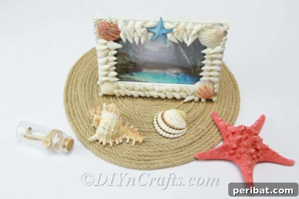 Picture frame covered in seashells