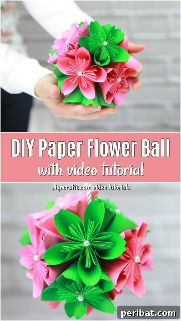 Paper flower ball project overview image with text overlay