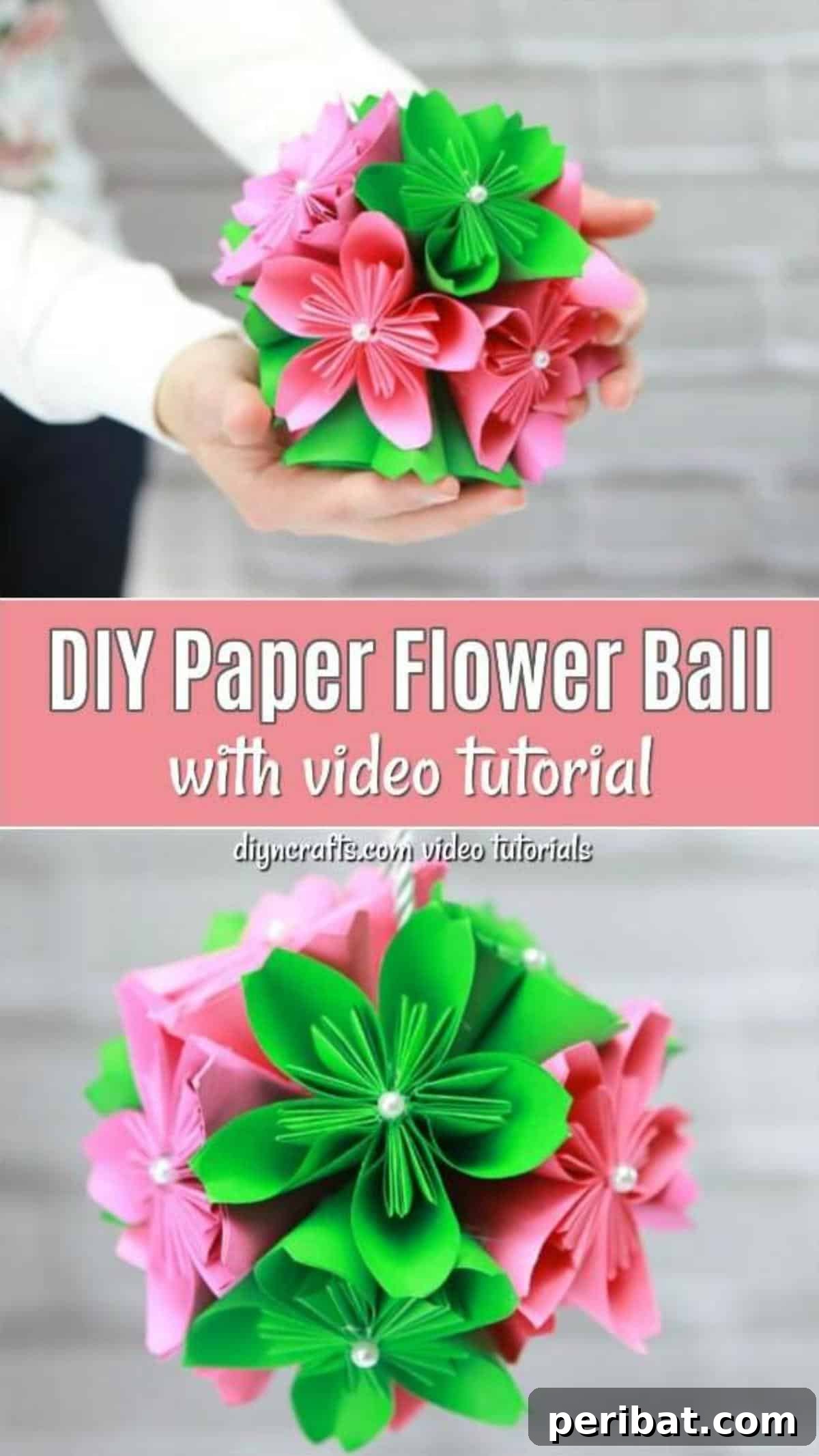 How to Make a Gorgeous DIY Paper Flower Ball - Step-by-step video tutorial shows you how to make this gorgeous DIY paper flower ball. Hang or place in a vase to display or use these as kissing balls for your wedding.