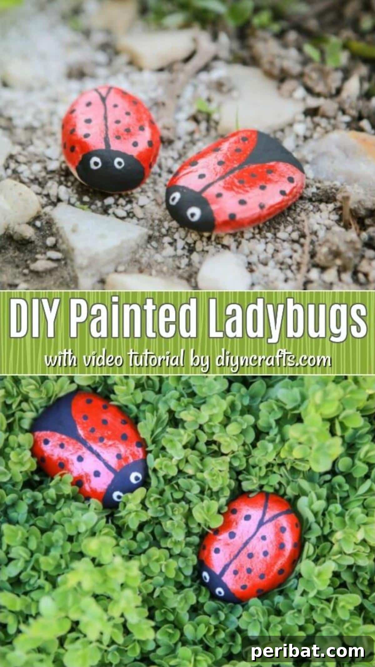 Whimsical Ladybug Stone Art 8 Learn how to turn ordinary stones into treasures for your garden. These DIY ladybug rocks are simple to paint and give your outdoors such style!