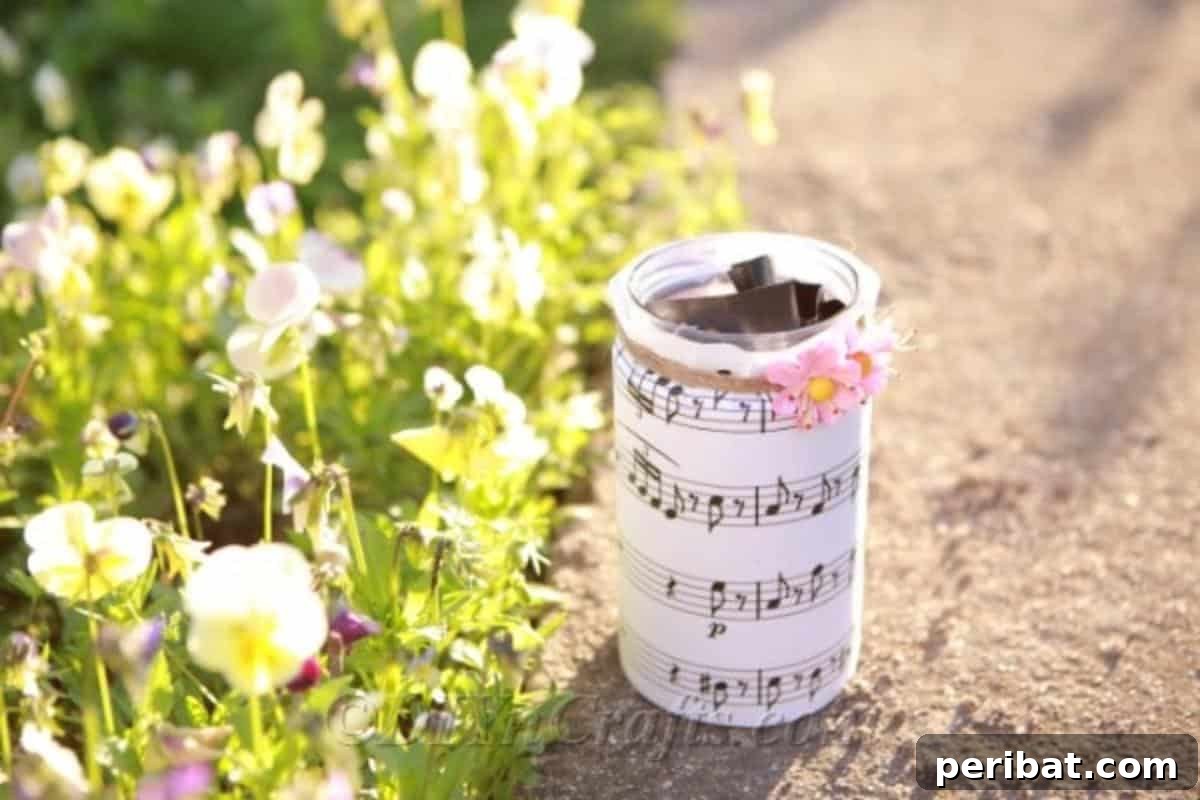 Melodic Mason Jar Craft 2 Outdoor photo of the music sheet jar, showcasing its elegant design
