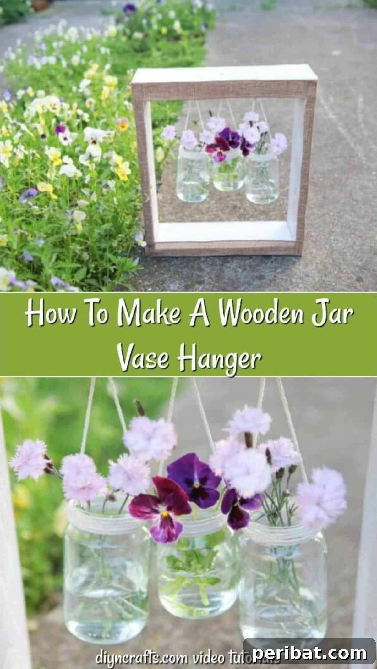 How To Make A Wooden Jar Vase Hanger - Learn how to turn a repurposed dresser drawer and some glass jars into this beautiful hanging wooden vase. A video tutorial shows you how easy this DIY vase hanger is to make. A perfect project for farmhouse decor and upcycling enthusiasts.