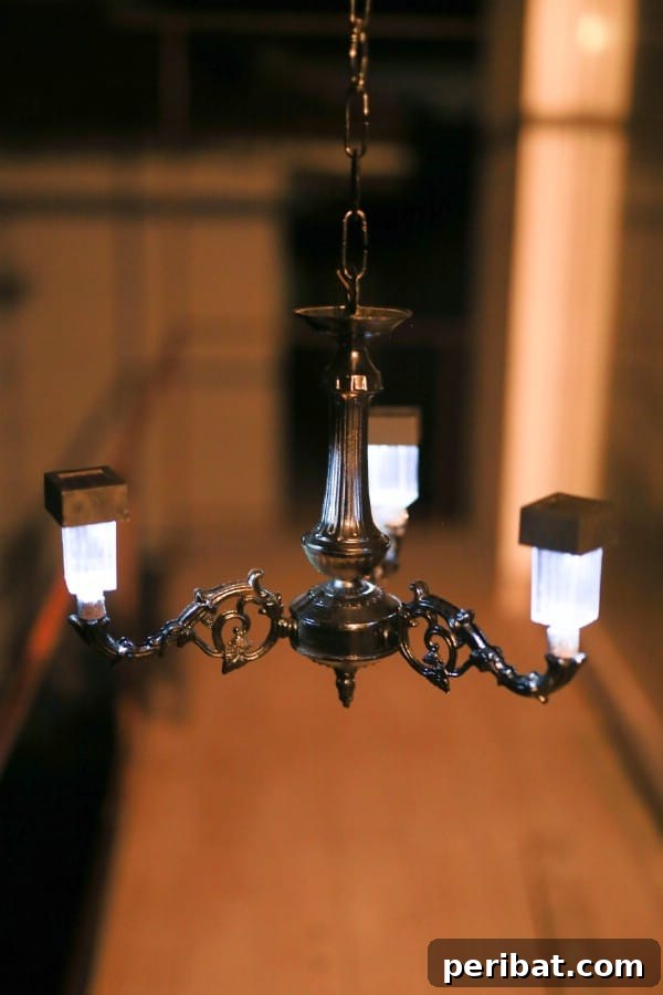 Close up image of a lit up solar chandelier