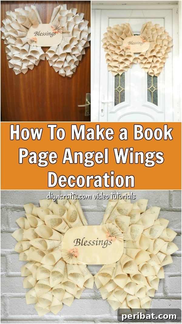 A visually appealing pin for book page angel wings craft tutorial