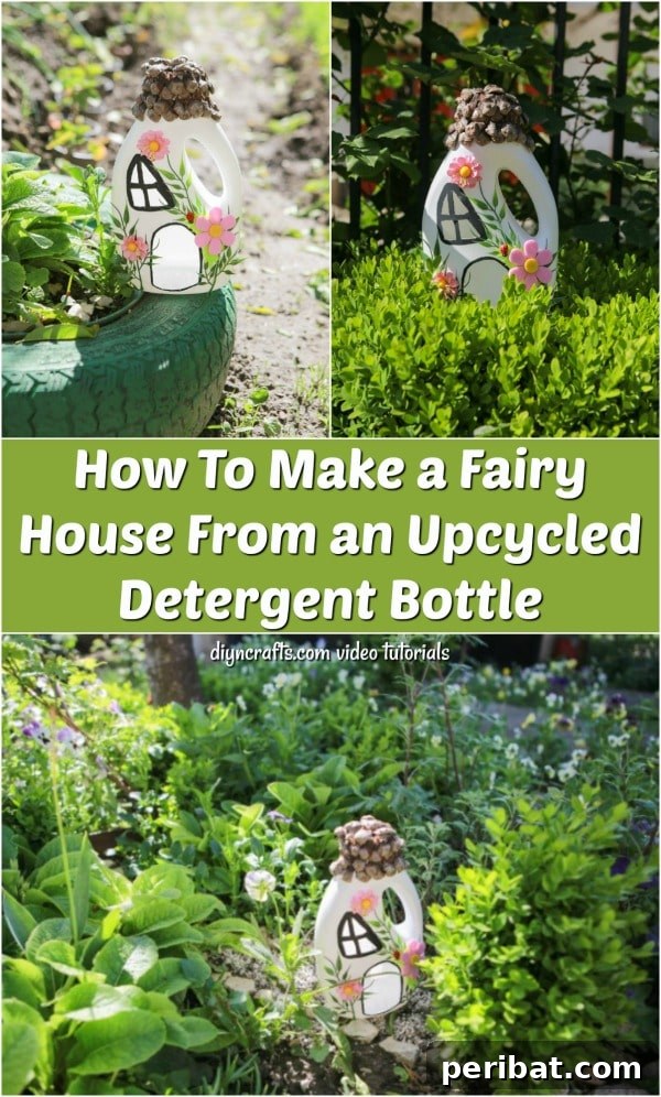 Pinterest pin for DIY detergent bottle fairy house project