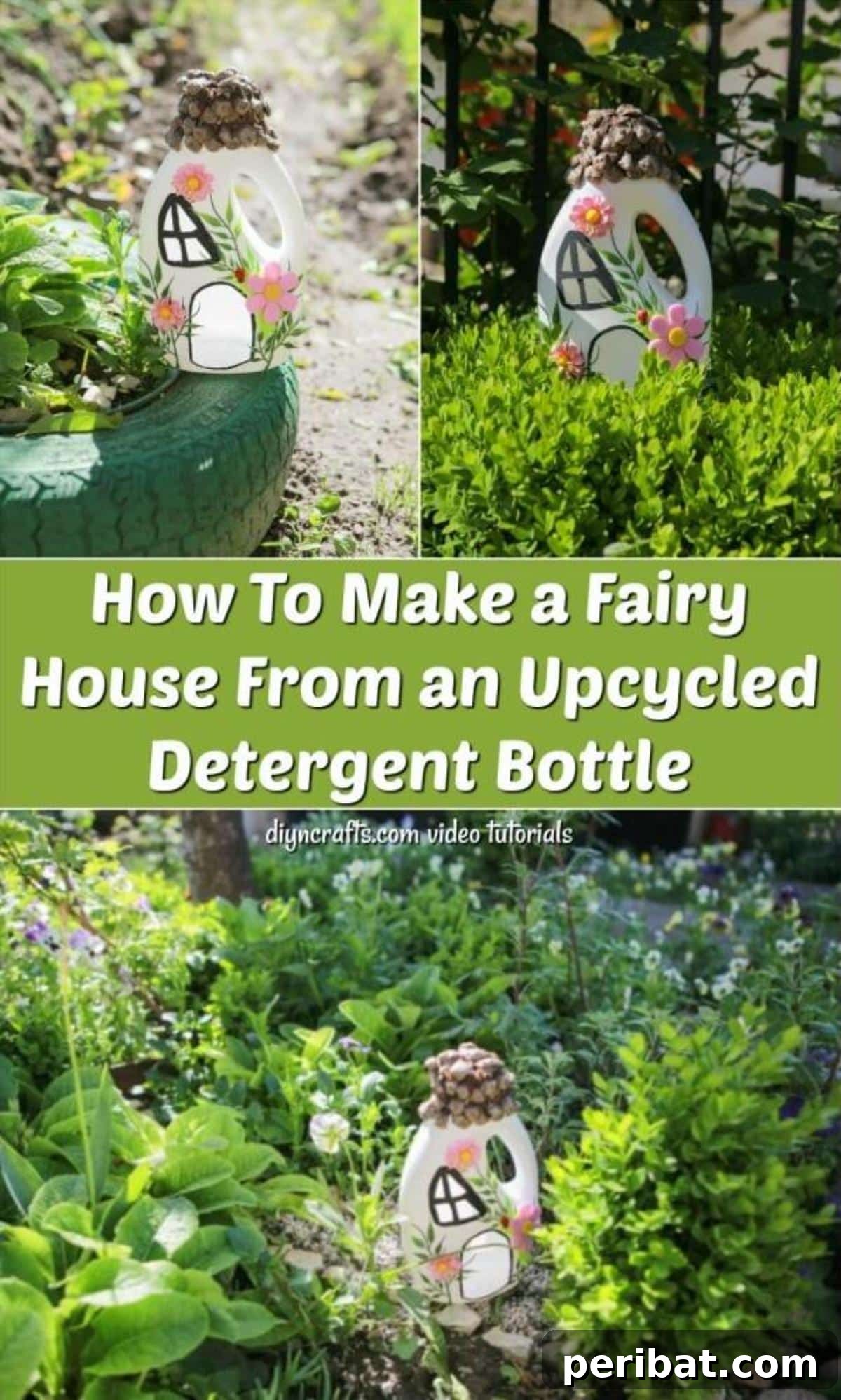 How To Make a Fairy House From an Upcycled Detergent Bottle - Learn how to turn an empty laundry detergent bottle into a magical fairy house. The video tutorial shows step-by-step how to upcycle a bottle into a garden decoration for a fairy garden.