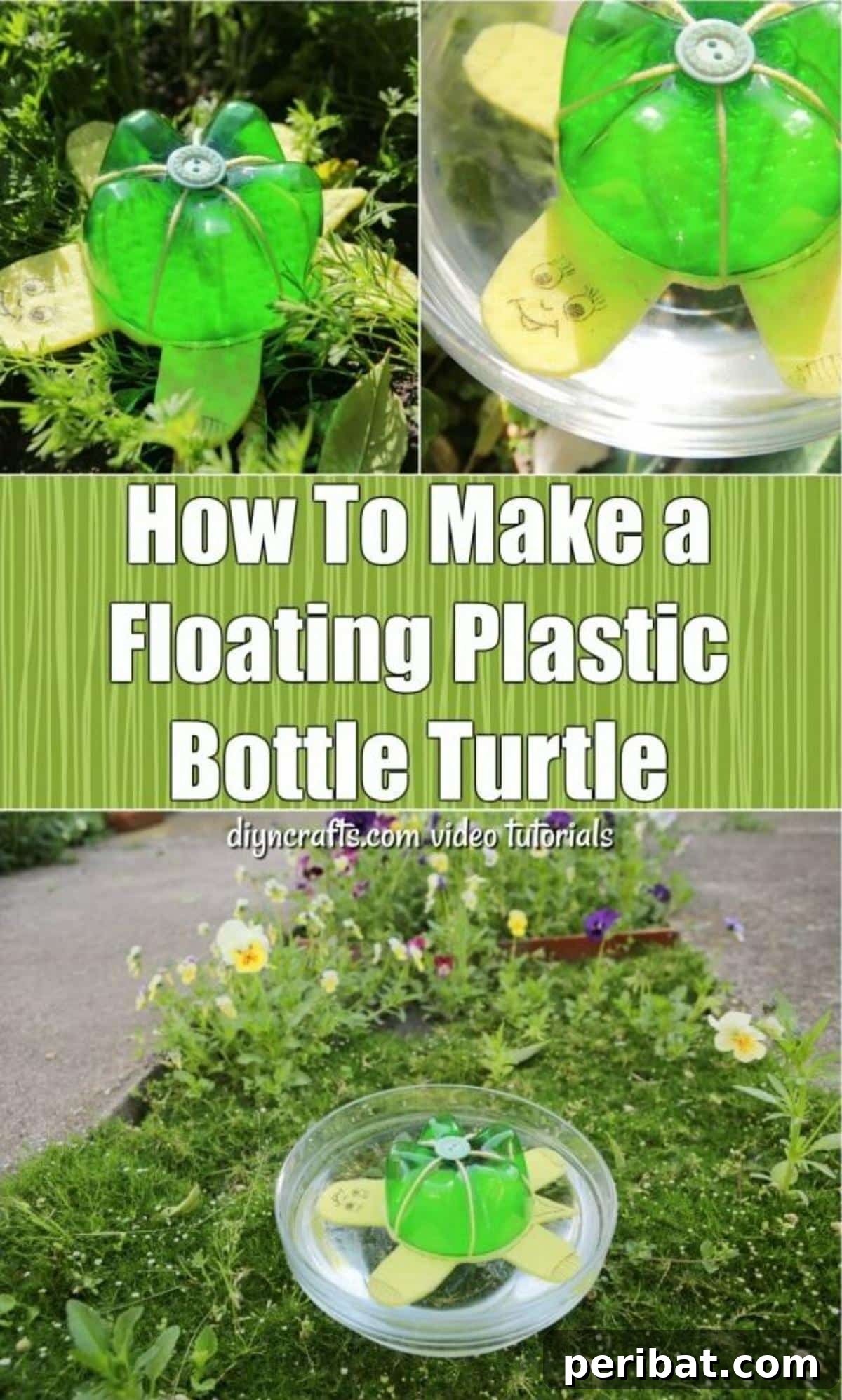 How To Make a Plastic Bottle Floating Turtle - Get the kids excited about crafts this summer with this DIY floating turtle that you make from an upcycled soda bottle. The step-by-step tutorial shows you how.