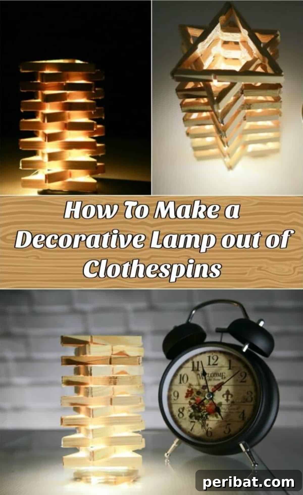 Transform Clothespins into a Stylish Lamp 17 Pin graphic: How To Make a Decorative Lamp out of Clothespins - Learn how to turn ordinary clothespins into this fabulous and funky lantern. Watch the video tutorial to see how easy this DIY clothespin lamp is to make.