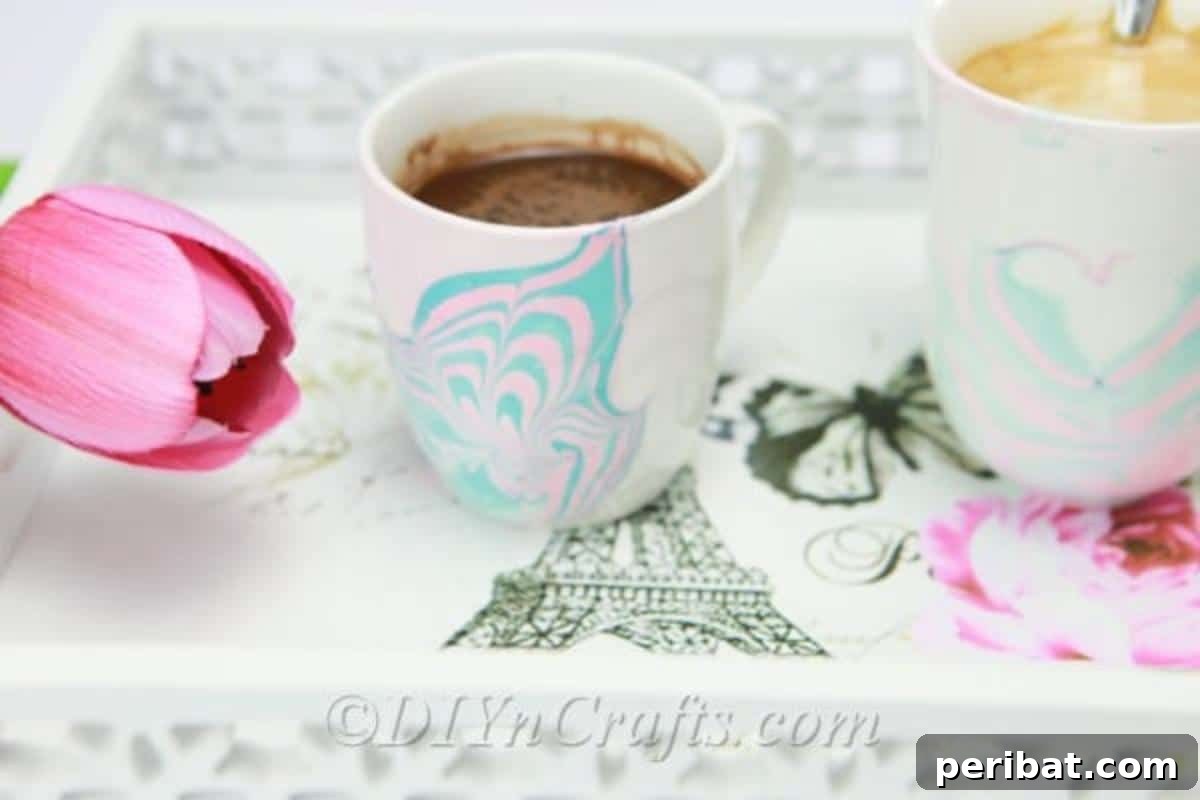 Nail Polish Marble Cup Magic 6 A freshly brewed coffee in a beautifully marbled cup, ready to be enjoyed.