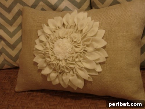 Felt Flower Burlap Pillow