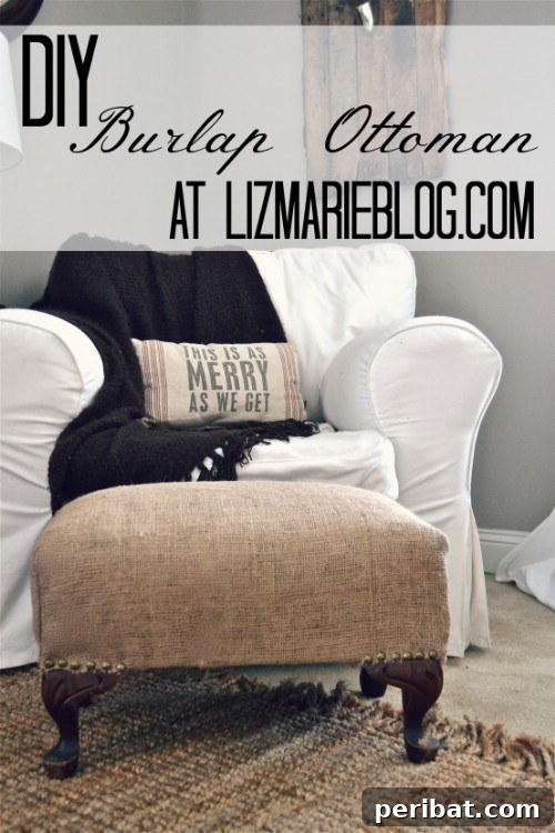 Rustic Burlap Ottoman