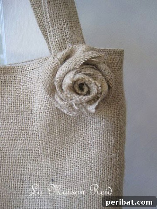 Burlap Tote with Shabby Rose