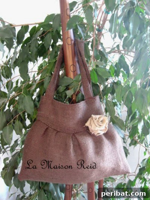 Burlap Purse with Shabby Rose Decoration