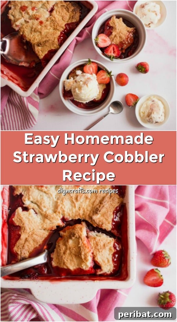 Strawberry cobbler recipe pin image for social media