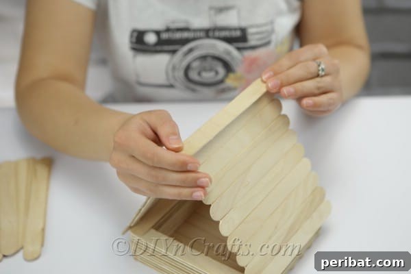 Seal the roof peak with an additional craft stick for a finished look.