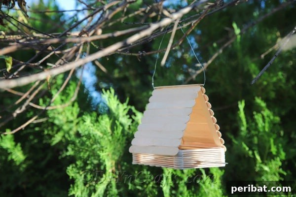 Your DIY bird feeder is now ready to be filled with seed and enjoyed.