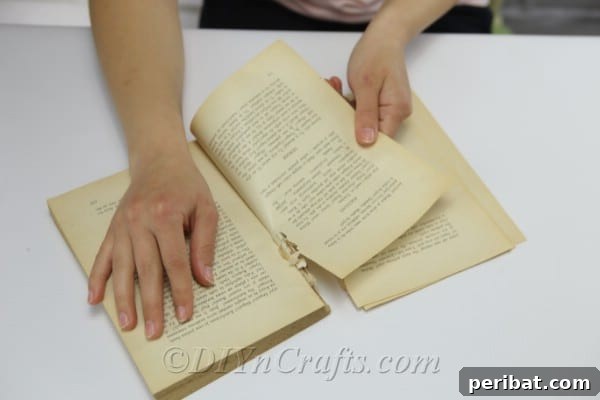 Literary Blooms: Crafting Flowers from Old Book Pages 6 Tear a few pages out of an old, unwanted book.