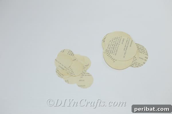 Literary Blooms: Crafting Flowers from Old Book Pages 8 We have cut the circles from old book pages.