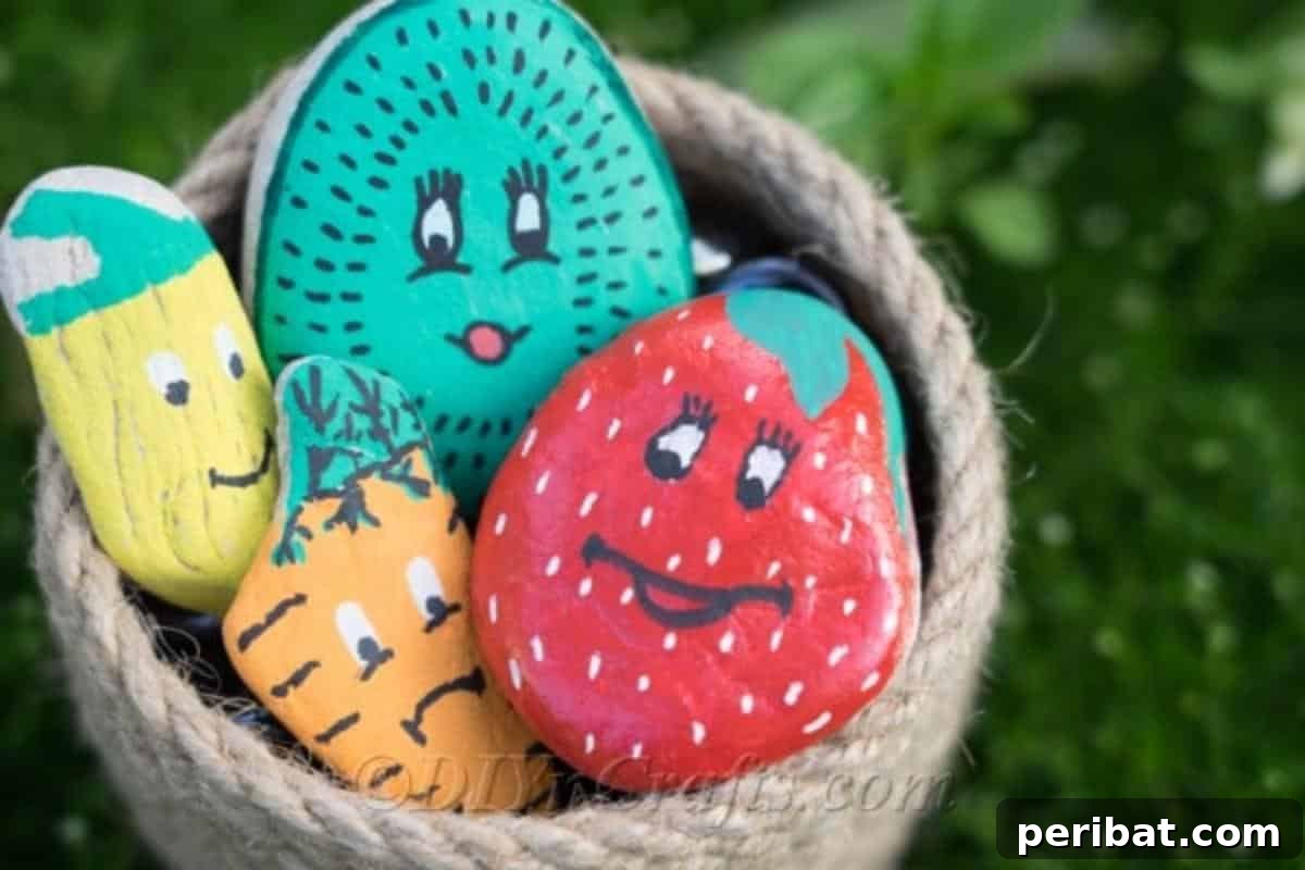 Charming Hand-Painted Stone Garden Labels 15 These painted garden markers, featuring fruit designs, make a wonderful and personal gift for gardeners.