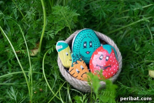 Charming Hand-Painted Stone Garden Labels 17 DIY Painted Rock Garden Markers, showing a finished collection.