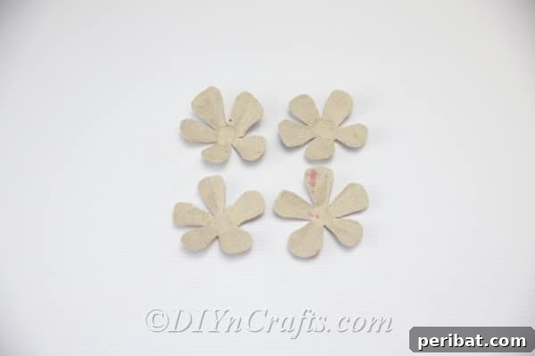 You now have four identical five-pointed shapes, each meticulously trimmed to resemble rose petals.