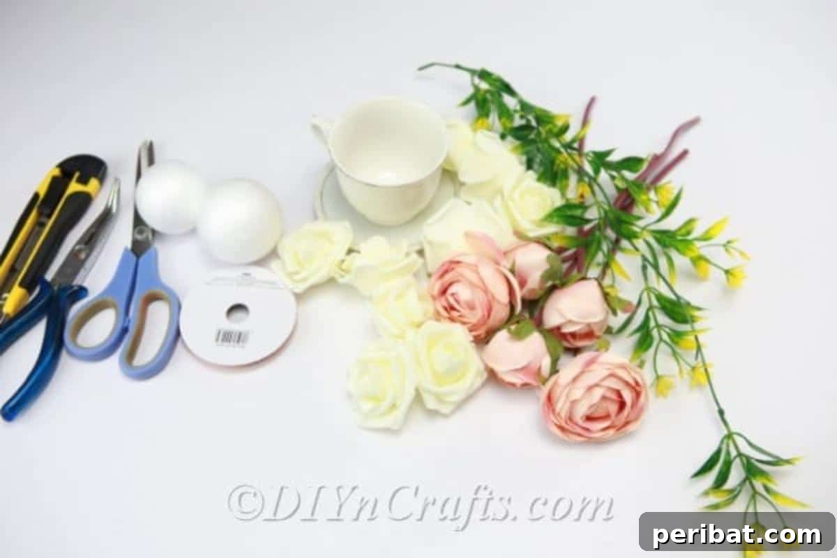 Gather all materials needed to create your DIY topiary tree craft before starting.