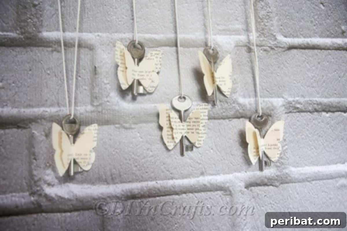 DIY Rustic Butterfly Art from Upcycled Books 2 Beautiful rustic old book butterflies displayed against a textured wall.
