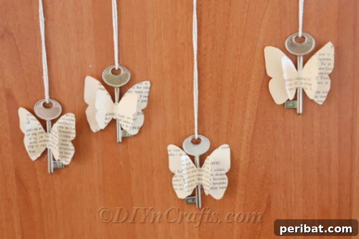 DIY Rustic Butterfly Art from Upcycled Books 5 Old book butterflies elegantly spruce up a wooden cabinet in a rustic setting.