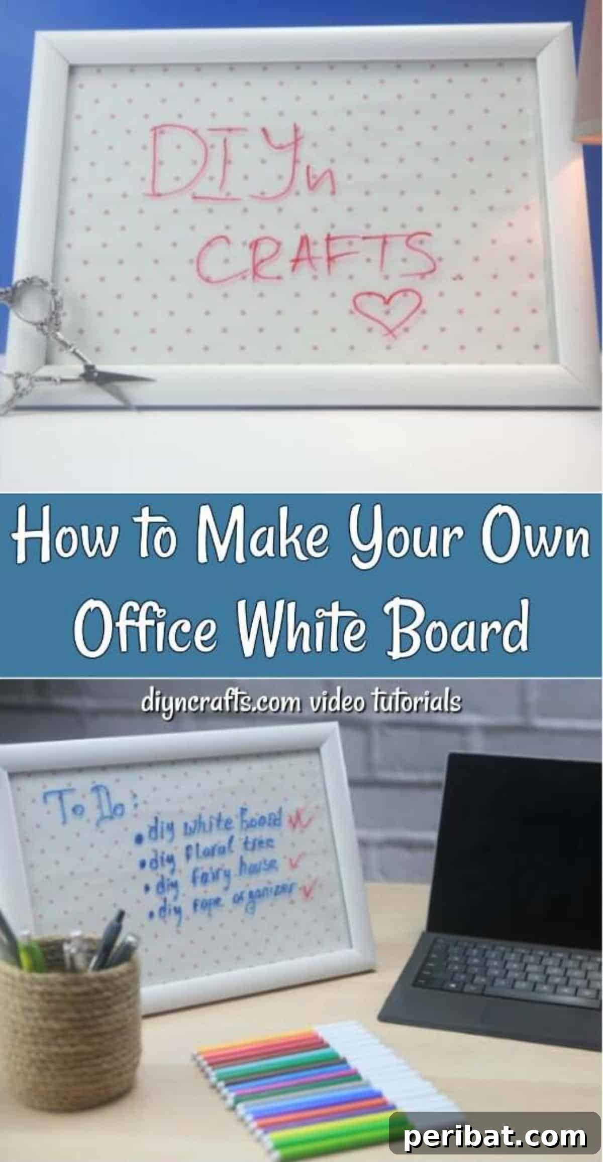 Build a Custom Whiteboard for Your Office 15 A Pinterest photo collage featuring various stages and uses of the DIY picture frame whiteboard, perfect for saving craft ideas and home organization inspiration.