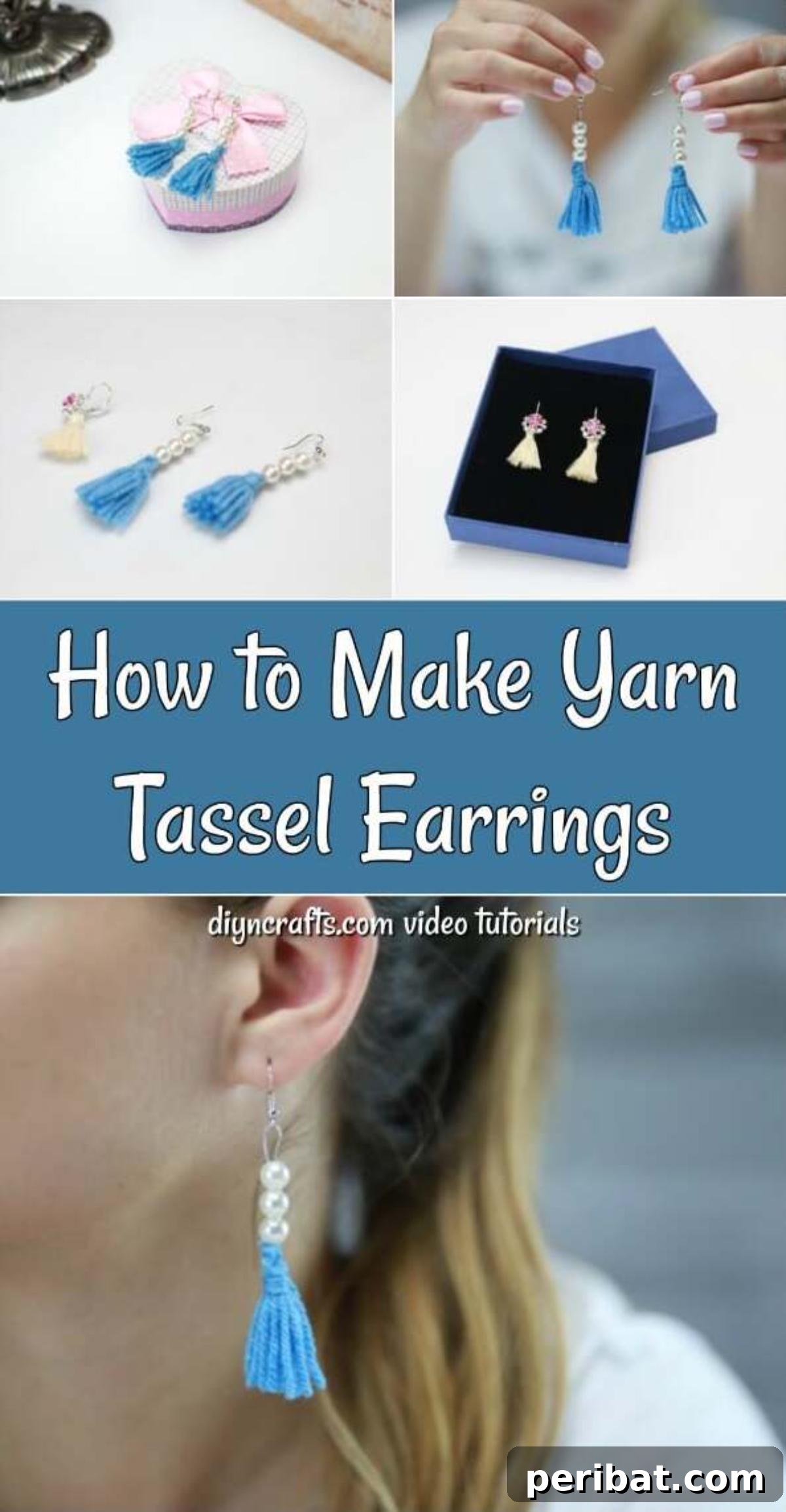 Create Your Own Trendy Yarn Tassel Earrings 20 A stunning Pinterest-optimized image featuring a pair of handmade yarn tassel earrings, highlighting the project's appeal and design.