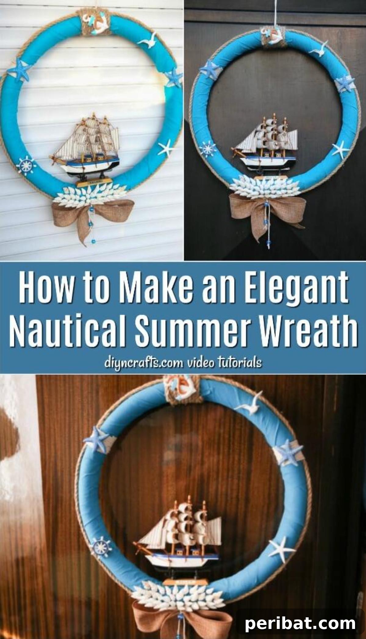 Coastal Elegance: Craft Your Perfect Summer Wreath 34 A collage of images showcasing the DIY Nautical Summer Wreath project, perfect for Pinterest sharing and inspiration for coastal home decor enthusiasts.
