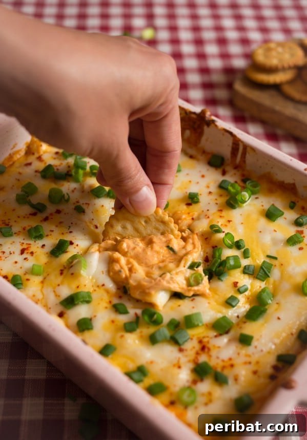 Delicious and creamy Easy Buffalo Chicken Dip for parties