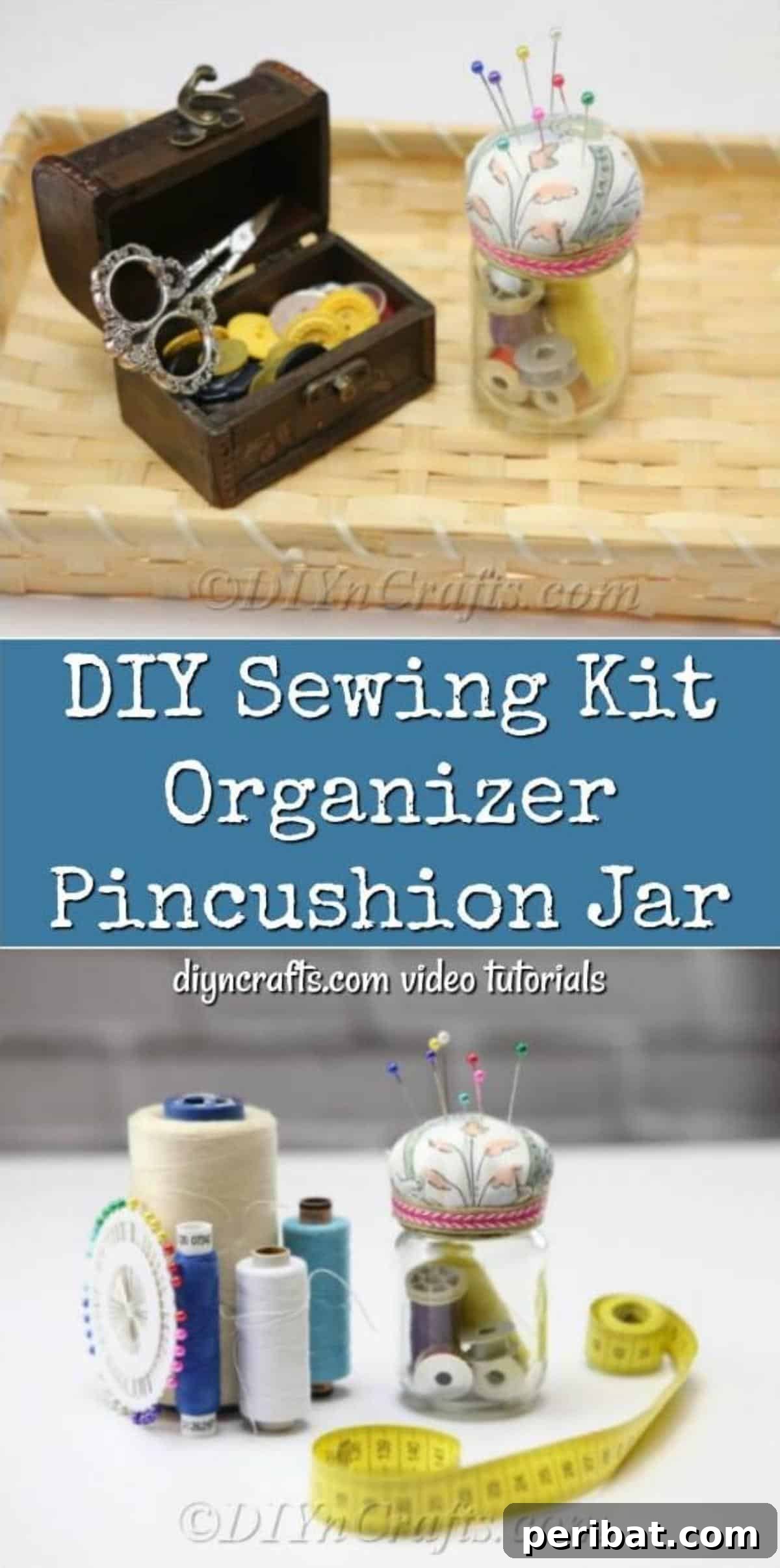 Clever Pincushion Jar Sewing Caddy 23 A beautiful Pinterest-ready image showcasing a completed DIY Sewing Kit Organizer Pincushion Jar, highlighting its functionality and aesthetic appeal for crafters.