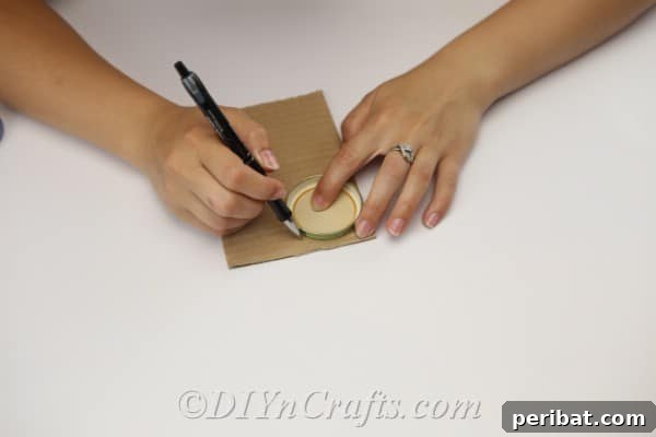 Clever Pincushion Jar Sewing Caddy 6 Using a pen, carefully trace the outline of the jar's lid onto a piece of cardboard to create the base for the pincushion.