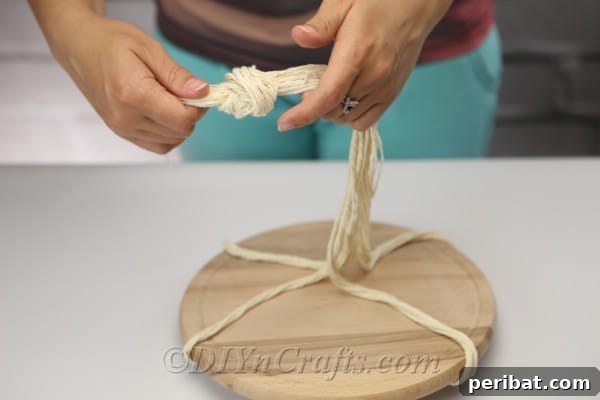 Here is what your hanging shelf looks like underneath, showing the secure knotting structure.
