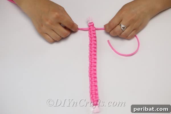 Create Your Own Square Knot Friendship Bracelet 17 Completed paracord bracelet before ends are trimmed