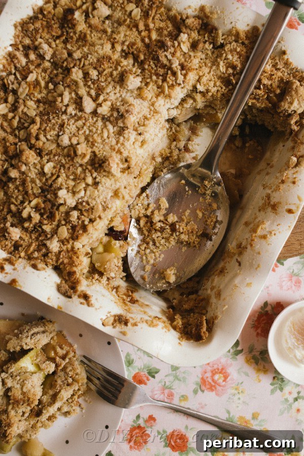 Effortless Homestyle Apple Crumble 9 Overhead picture of a baked apple crumble recipe being served