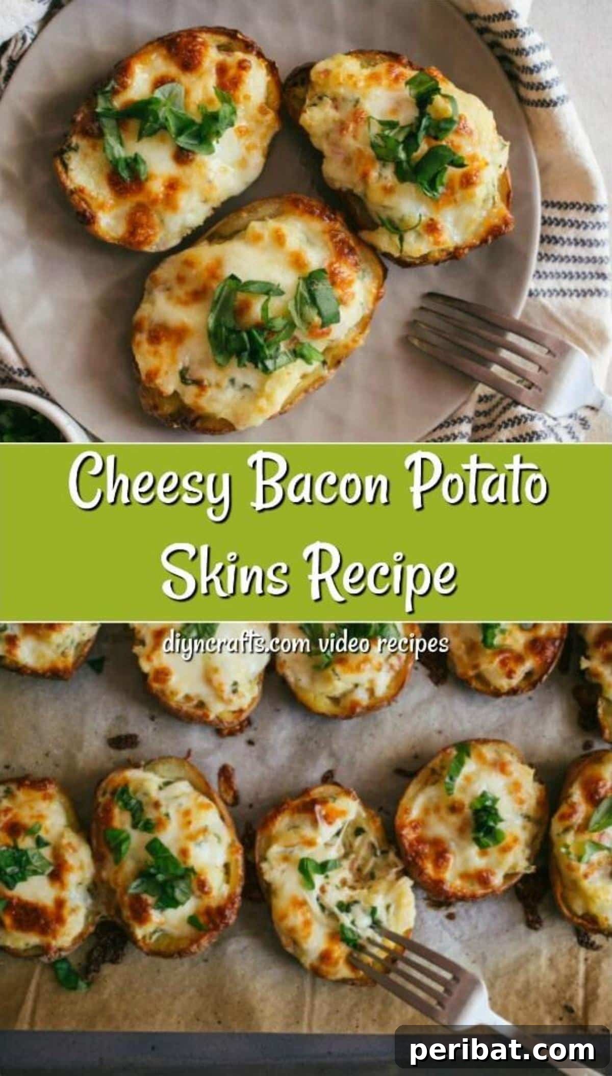 Simple Fully Loaded Potato Skins 2 A vibrant overhead picture showcasing a platter of golden-brown loaded potato skins, garnished with fresh herbs, ready to be served at a party.